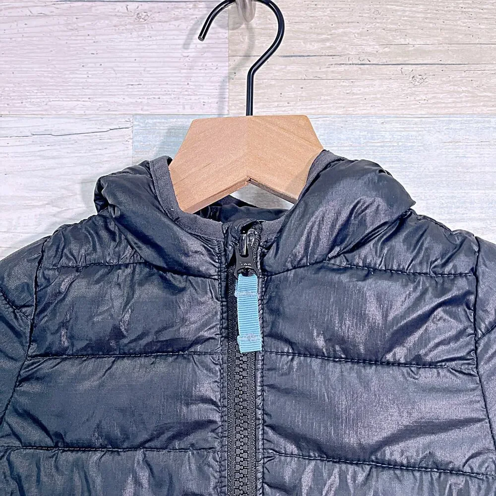 Primary Lightweight Hooded Puffer Jacket Black Full Zip Baby Toddler 12-18M